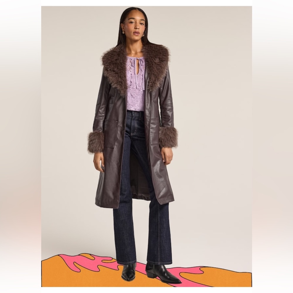 Old Navy x Anna Sui Vegan Leather Faux Fur Trimmed Coat Medium